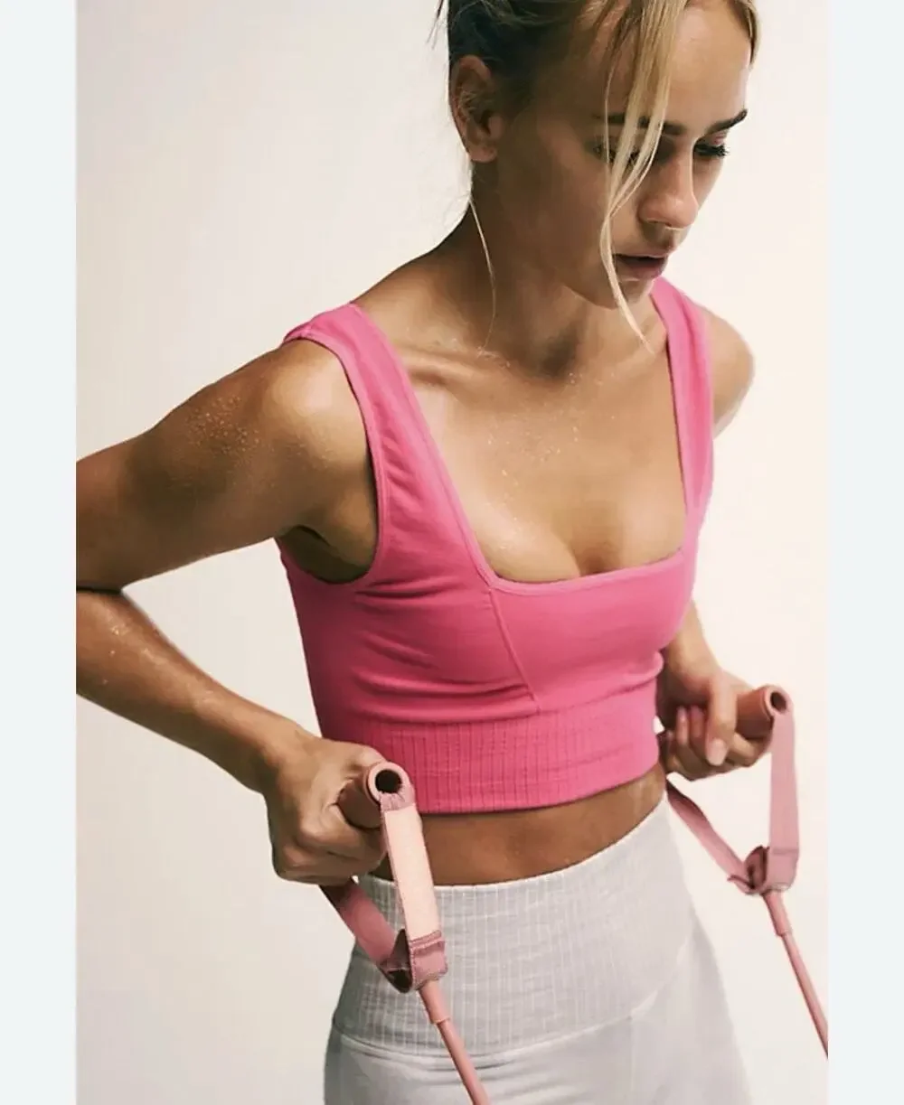Free People FP Movement Good Karma Square Neck Sports Bra Pink Size M/L Active